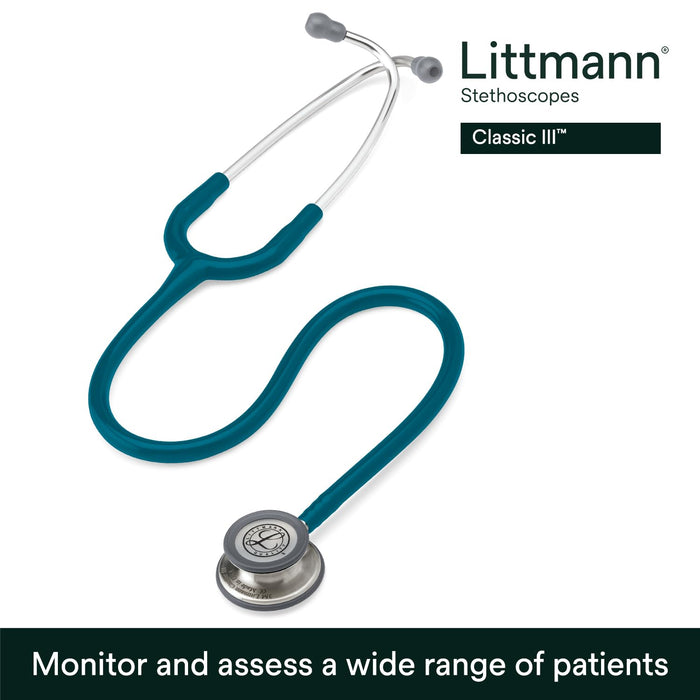 3M Littmann - 70200785791_Single Littmann Classic III Monitoring Stethoscope, Caribbean Blue Tube, 27 inch, 5623 (BRAND NEW/SEALED)