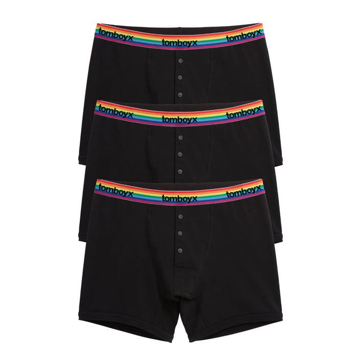6" Fly Boxer Briefs 3-Pack - Cotton Black Rainbow Logo