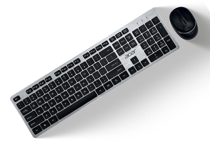Acer Fusion Wireless Keyboard and Mouse Combo, Durable Stylish Design, 2.4GHz Nano Receiver, 10m Range, Indian Rupee Key, Adjustable DPI (800/1200/1600), Compatible with Windows & Mac (Black & Silver) - Unboxify
