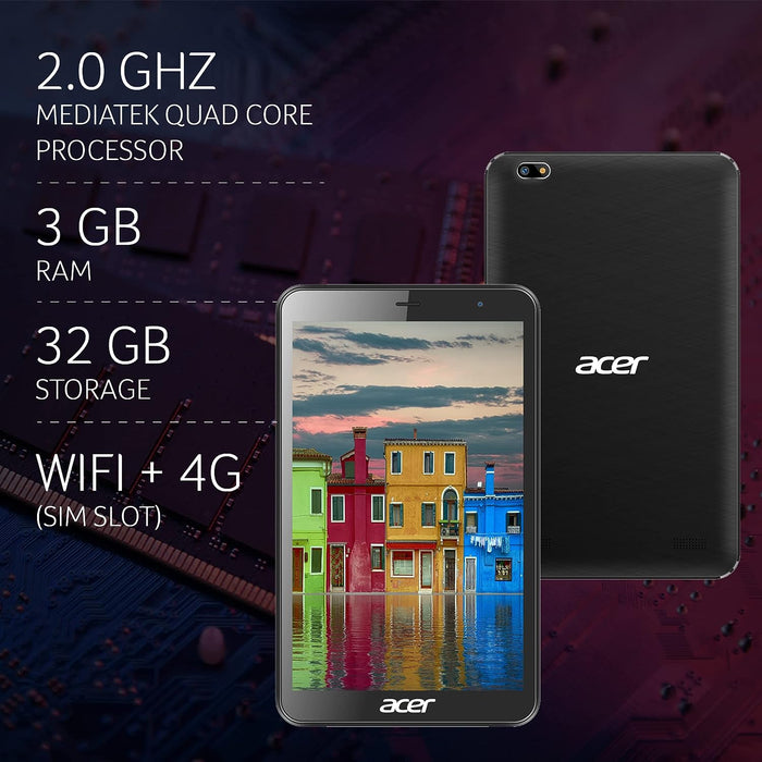 Acer one T4-82L (20.32 cm) 8 Inch Bluetooth Tablet with 3GB RAM and 32 GB EMMC, 4G LTE, Black - Unboxify