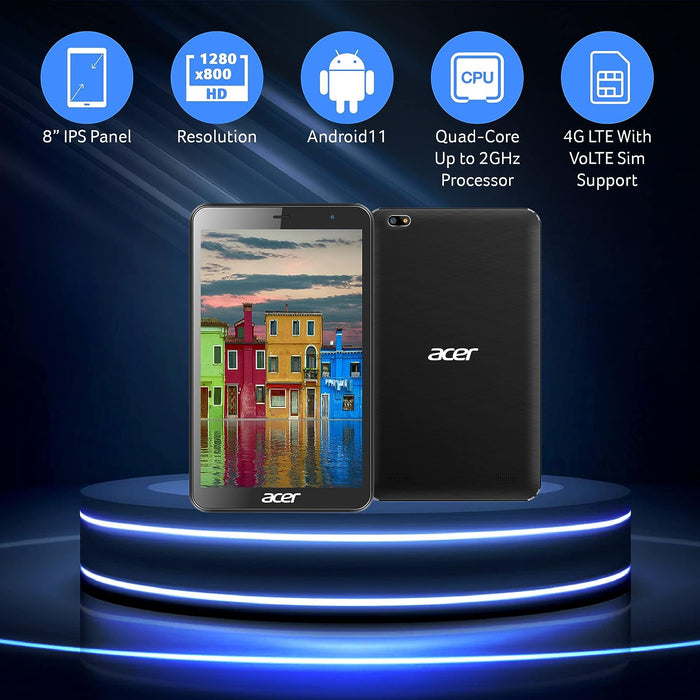 Acer one T4-82L (20.32 cm) 8 Inch Bluetooth Tablet with 3GB RAM and 32 GB EMMC, 4G LTE, Black - Unboxify