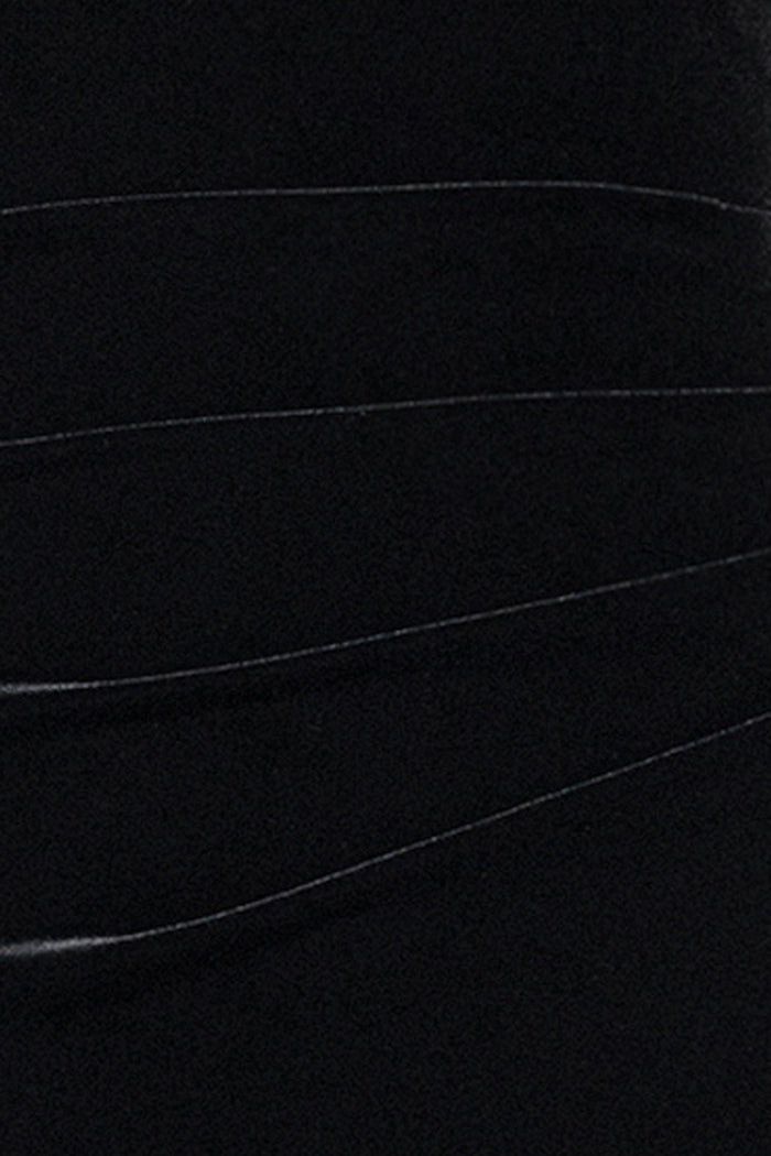 Black “Agatha” Velvet Off the Shoulder Rouched Waist Dress, velvet fabric and ruching detail