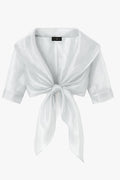 Silver “Agnes” Organza 3/4 Sleeve Shawl Wrap, product-only front view