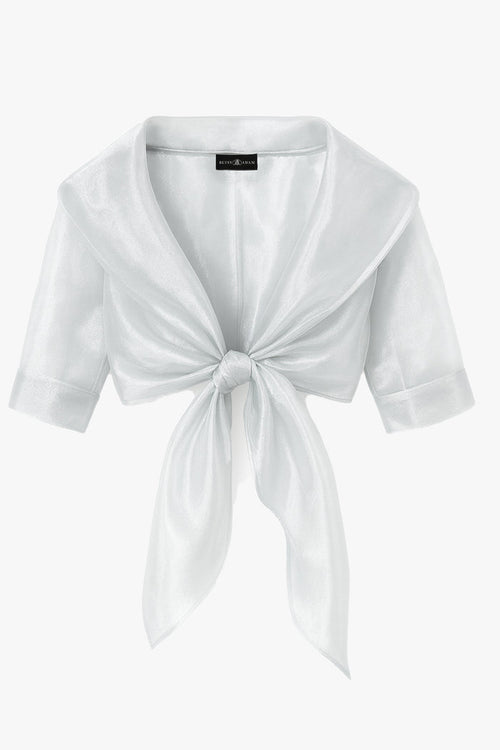 Silver “Agnes” Organza 3/4 Sleeve Shawl Wrap, product-only front view