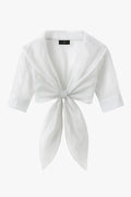 Ivory “Agnes” Organza 3/4 Sleeve Shawl Wrap, product-only front view