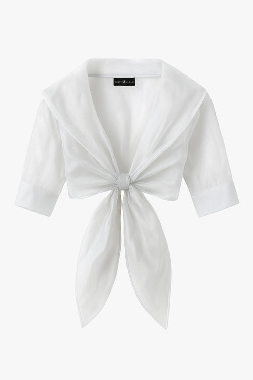 Ivory “Agnes” Organza 3/4 Sleeve Shawl Wrap, product-only front view