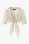 Khaki “Agnes” Organza 3/4 Sleeve Shawl Wrap, product-only front view
