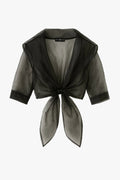 Black “Agnes” Organza 3/4 Sleeve Shawl Wrap, product-only front view