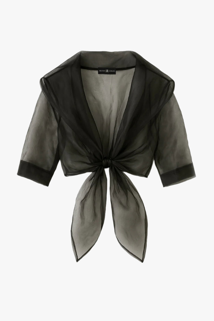 Black “Agnes” Organza 3/4 Sleeve Shawl Wrap, product-only front view