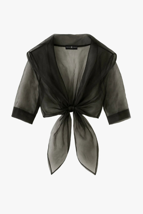 Black “Agnes” Organza 3/4 Sleeve Shawl Wrap, product-only front view