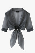 Gunmetal “Agnes” Organza 3/4 Sleeve Shawl Wrap, product-only front view