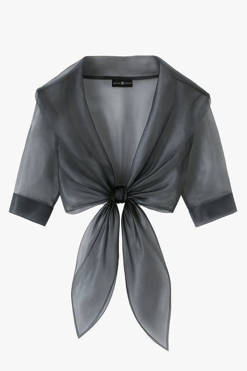 Gunmetal “Agnes” Organza 3/4 Sleeve Shawl Wrap, product-only front view