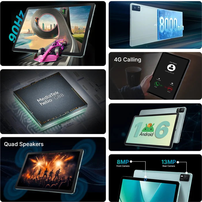 Ai+ PulseTab 6 GB RAM 128 GB ROM 10.95 inch with Wi-Fi+4G Gaming MediaTek Helio G88 Octa Core Tablet (Lightest Sky)
