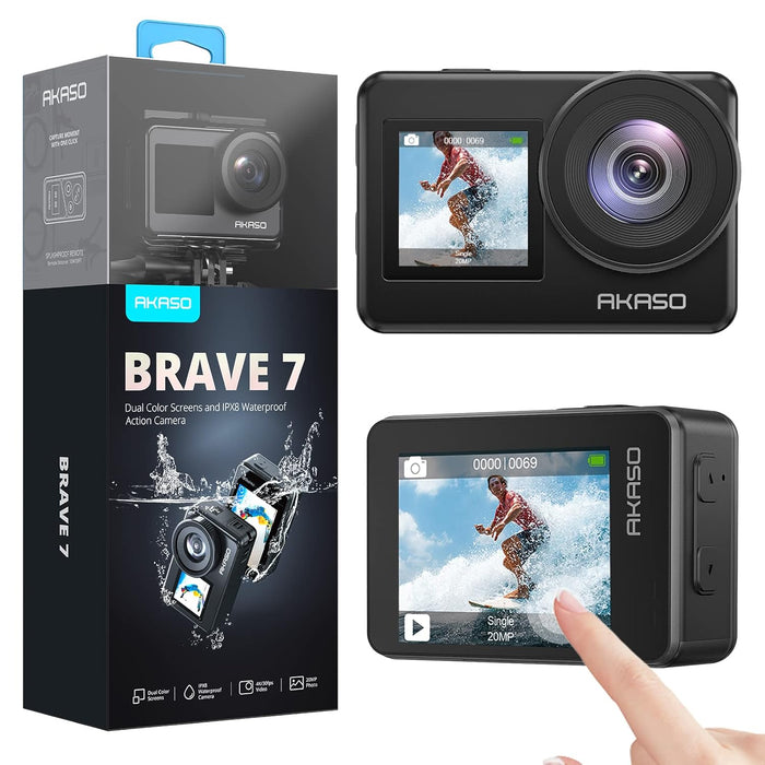 AKASO Brave 7 4K30FPS 20MP WiFi Action Camera with Touch Screen IPX8 33FT Waterproof Camera EIS 2.0 Zoom Support - Unboxify