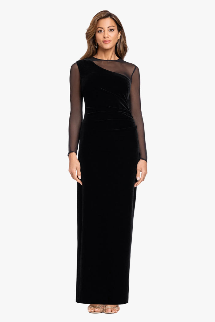 "Alison" Velvet Mesh Long Sleeve Dress