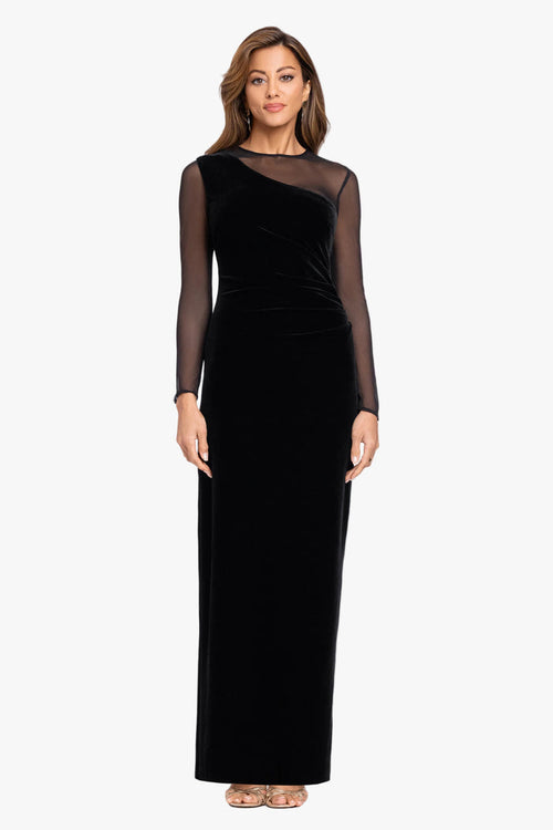 "Alison" Velvet Mesh Long Sleeve Dress