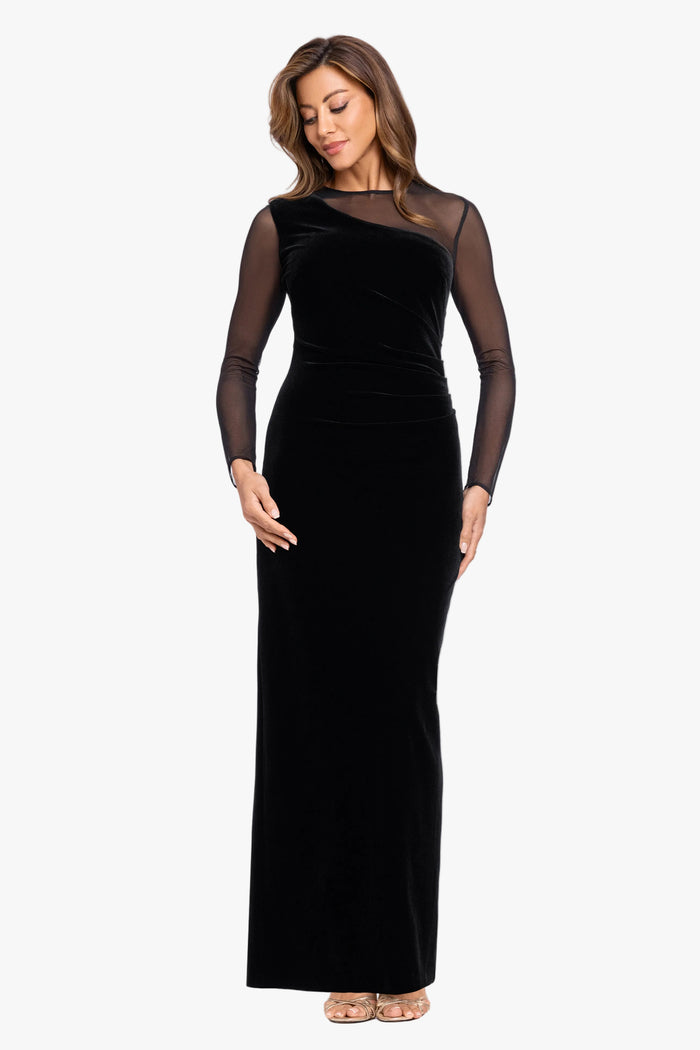 "Alison" Velvet Mesh Long Sleeve Dress