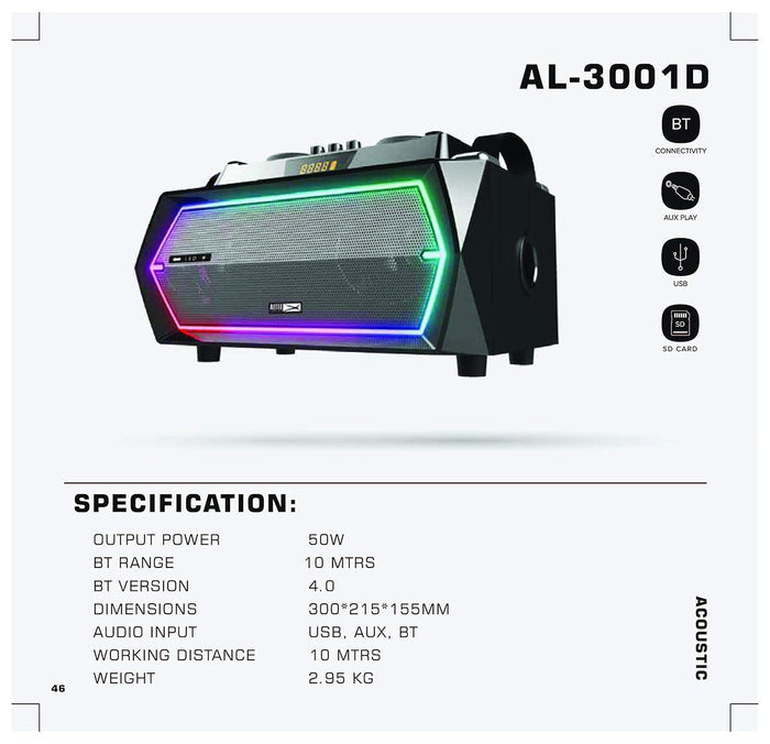 Altec Lansing AL-3001 D BT Portable Speaker, Black - Unboxify