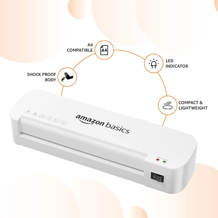 Amazon Basics A4 Laminating Machine | Rapid Lamination | Adjustable Temperature Settings | 1-Year Brand Warranty