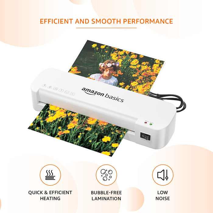 Amazon Basics A4 Laminating Machine | Rapid Lamination | Adjustable Temperature Settings | 1-Year Brand Warranty