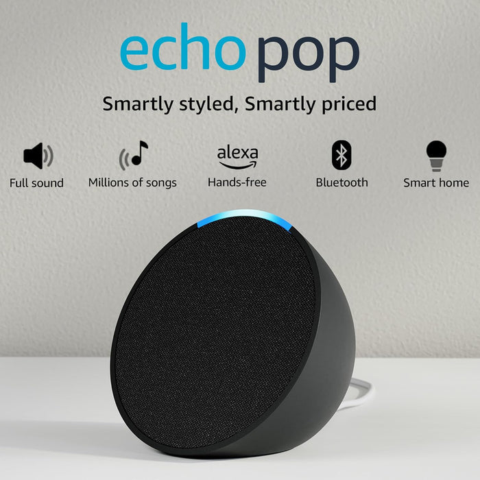Amazon Echo Pop | Smart speaker with Alexa and Bluetooth| Full sound, balanced bass, crisp vocals - Unboxify