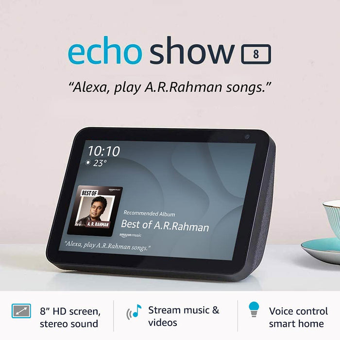 Amazon Echo Show 8 (1st Gen) – Smart display with Alexa - 20.32 cm (8") HD screen with stereo sound – White - Unboxify