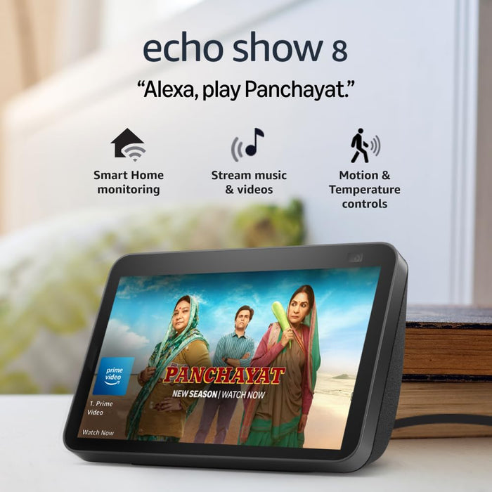 Amazon Echo Show 8 (2nd Gen) - Smart speaker with 8" HD screen, stereo sound & hands-free entertainment with Alexa (Black) - Unboxify