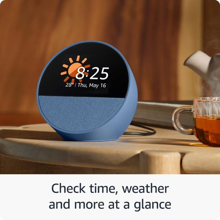 Amazon Echo Spot (latest model), Smart alarm clock with vibrant sound, Alexa and Bluetooth | Blue - Unboxify