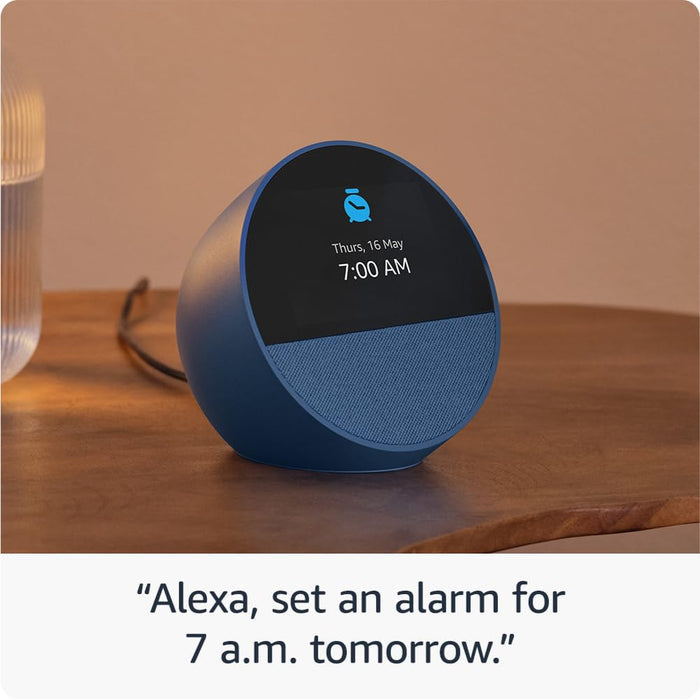 Amazon Echo Spot (latest model), Smart alarm clock with vibrant sound, Alexa and Bluetooth | Blue - Unboxify