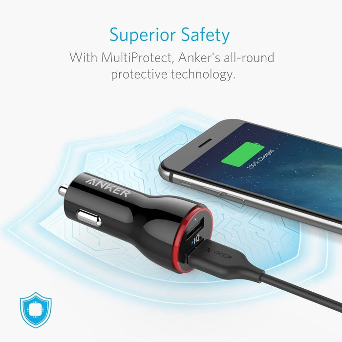 Anker 24W Dual USB Car Charger, PowerDrive 2 for iPhone X / 8/7 / 6s / Plus and More - Grabgear.in