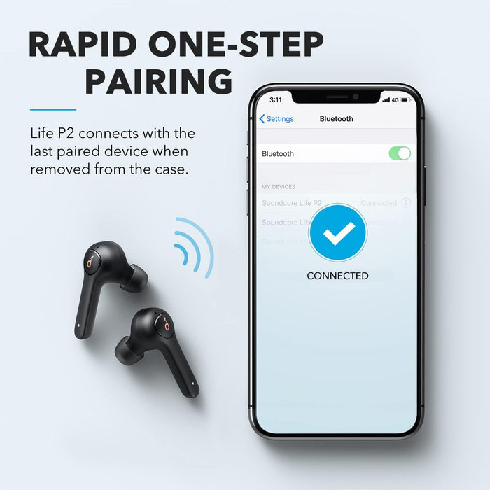 Anker Soundcore Life P2 Bluetooth Truly Wireless In-Ear Earbuds With Mic (Black) - Unboxify