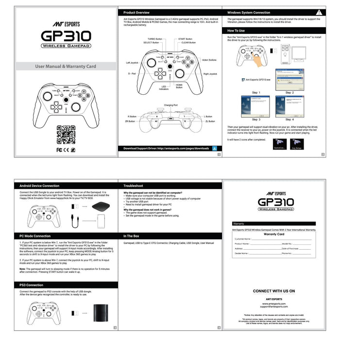 Ant Esports GP310 Wireless Gamepad, Compatible for PC & Laptop (Windows 10/8 /7, Steam) / PS3 / Android - Unboxify