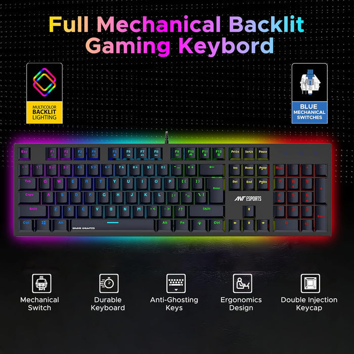 Ant Esports MK3400 V3 Pro Mechanical Pro World of Warship Edition Wired RGB Gaming Keyboard (Black) - Unboxify