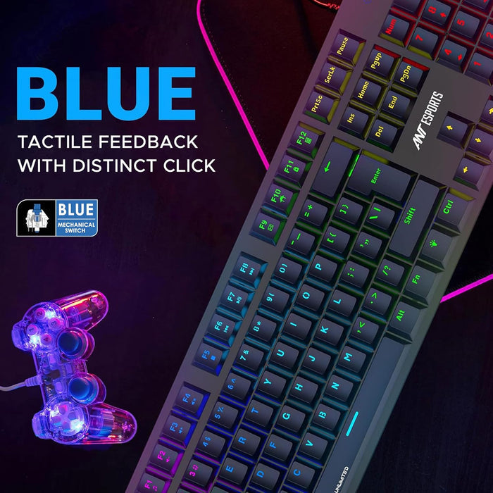 Ant Esports MK3400 V3 Pro Mechanical Pro World of Warship Edition Wired RGB Gaming Keyboard (Black) - Unboxify