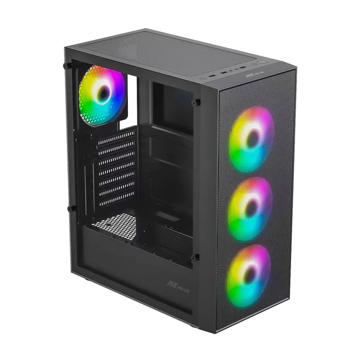 Ant Value VM40 ATX Computer Case/Gaming Cabinet - Black | Support ITX | Pre-Installed 3 Front & 1 Rear Rainbow Fans
