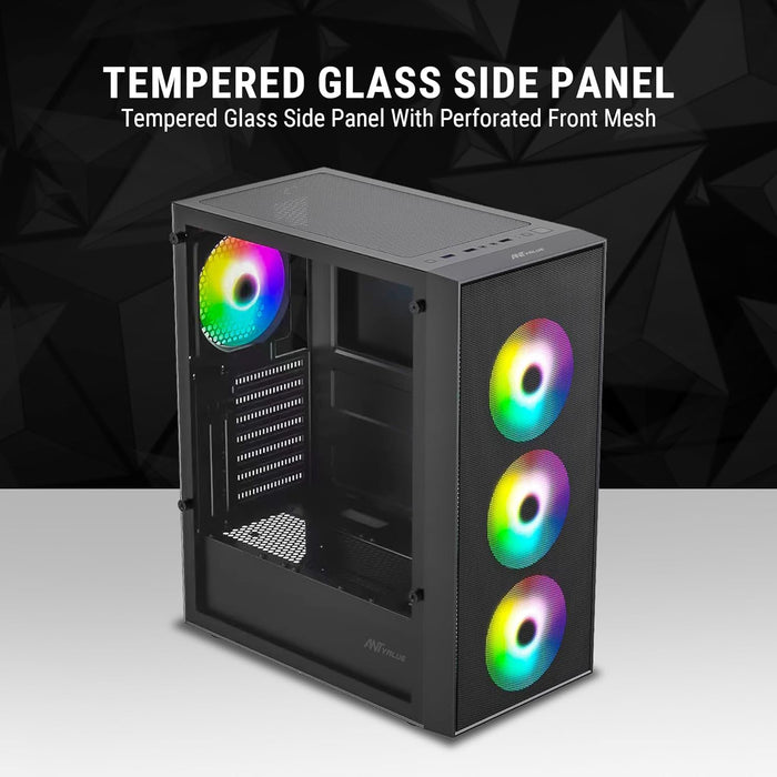 Ant Value VM40 ATX Computer Case/Gaming Cabinet - Black | Support ITX | Pre-Installed 3 Front & 1 Rear Rainbow Fans