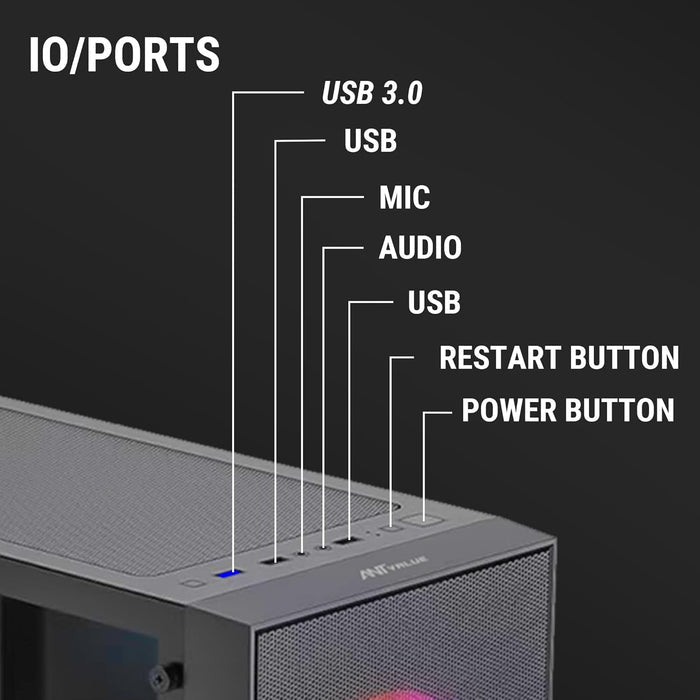 Ant Value VM40 ATX Computer Case/Gaming Cabinet - Black | Support ITX | Pre-Installed 3 Front & 1 Rear Rainbow Fans