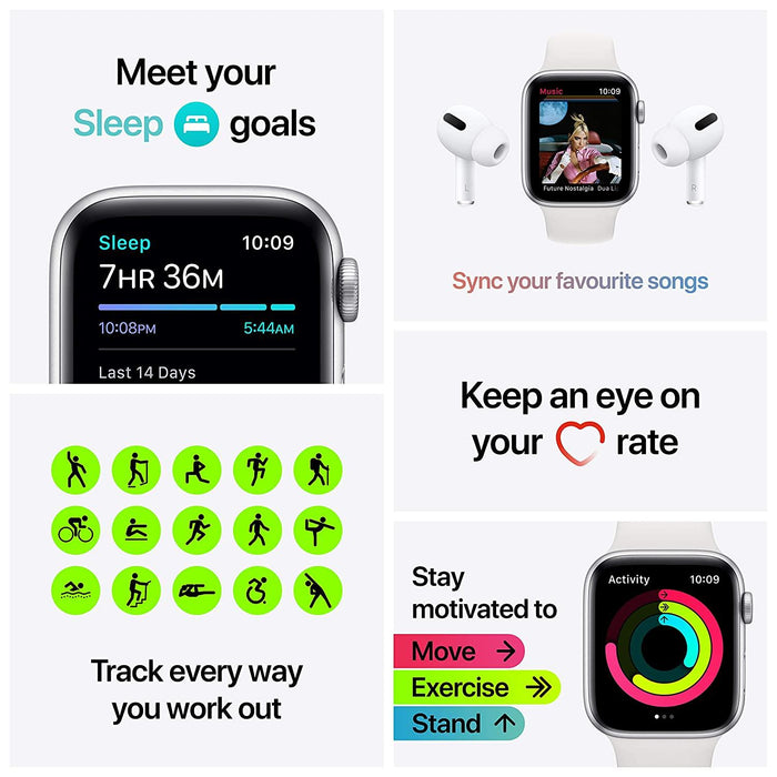 New Apple Watch SE (44mm) - Space Grey Aluminium Case with Black Sport Band - Grabgear.in