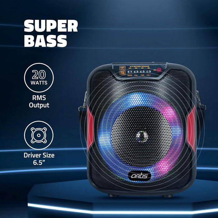 Artis BT303 20W Portable 5.0 Bluetooth Party Speaker with FM/USB/TF Card & Wired Mic