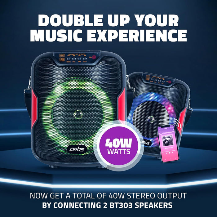 Artis BT303 20W Portable 5.0 Bluetooth Party Speaker with FM/USB/TF Card & Wired Mic