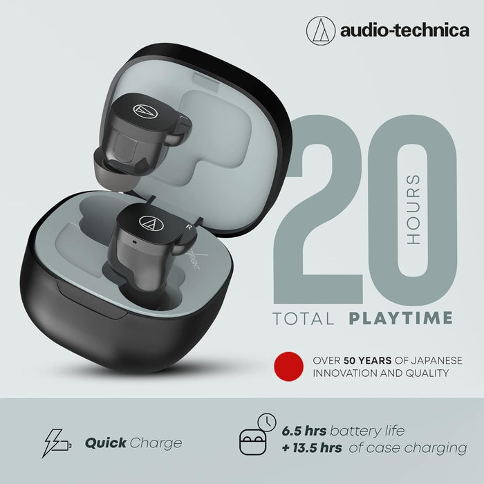 Audio-Technica ATH-SQ1TWWH Wireless in-Ear Headphones, White - Unboxify