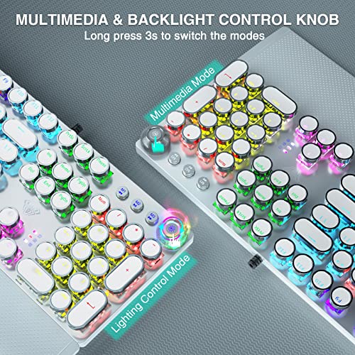Aula F2088W Mechanical Gaming Keyboard | LED Backlight RGB Wired Keyboard (White | with Handrest | Blue Switch) - Unboxify