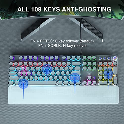 Aula F2088W Mechanical Gaming Keyboard | LED Backlight RGB Wired Keyboard (White | with Handrest | Blue Switch) - Unboxify