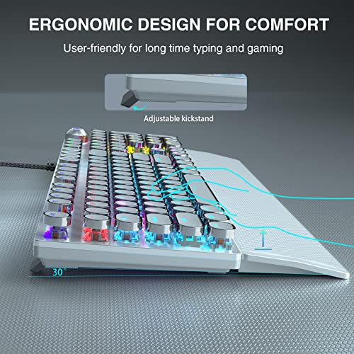 Aula F2088W Mechanical Gaming Keyboard | LED Backlight RGB Wired Keyboard (White | with Handrest | Blue Switch) - Unboxify