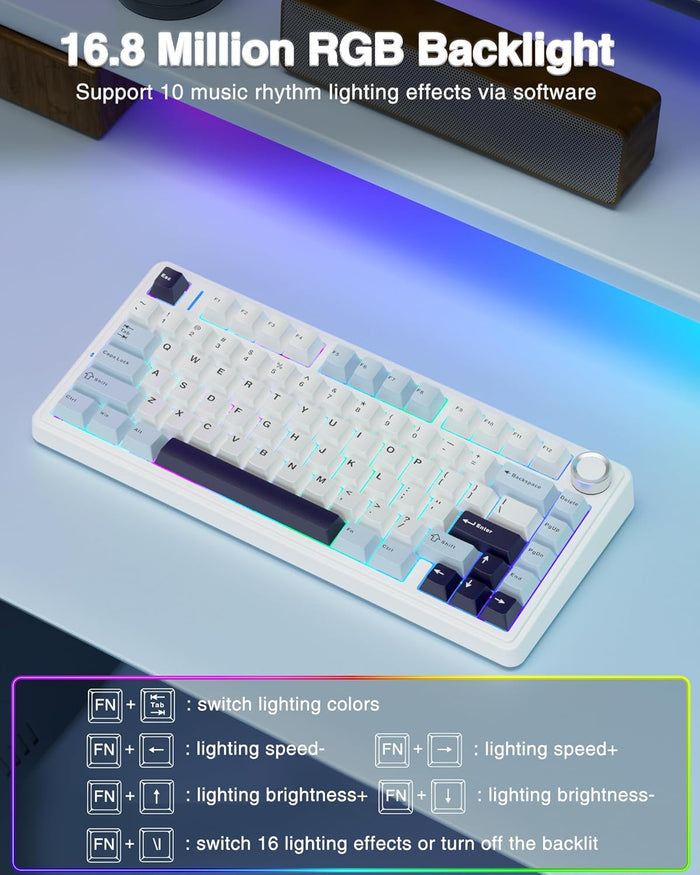 Aula F75 75% Wireless Mechanical Keyboard | Hot Swappable | Pre-lubed Linear Switches | RGB Backlit | 2.4GHz/Type-C/Bluetooth Gaming Keyboard (Reaper Switch) - Unboxify