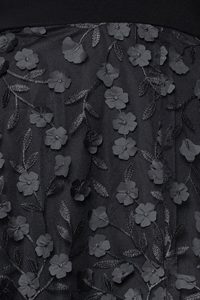 "Aurora" V-Neck Long Sleeve Raised Flower Slit Dress