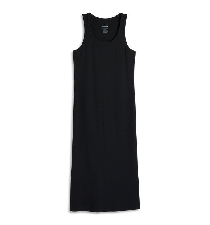 Bamboo Rib Sleeveless Midi Dress - Black