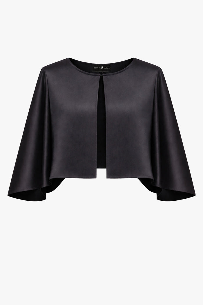 Black “Bella” Satin Cape Shawl Wrap, product-only front view