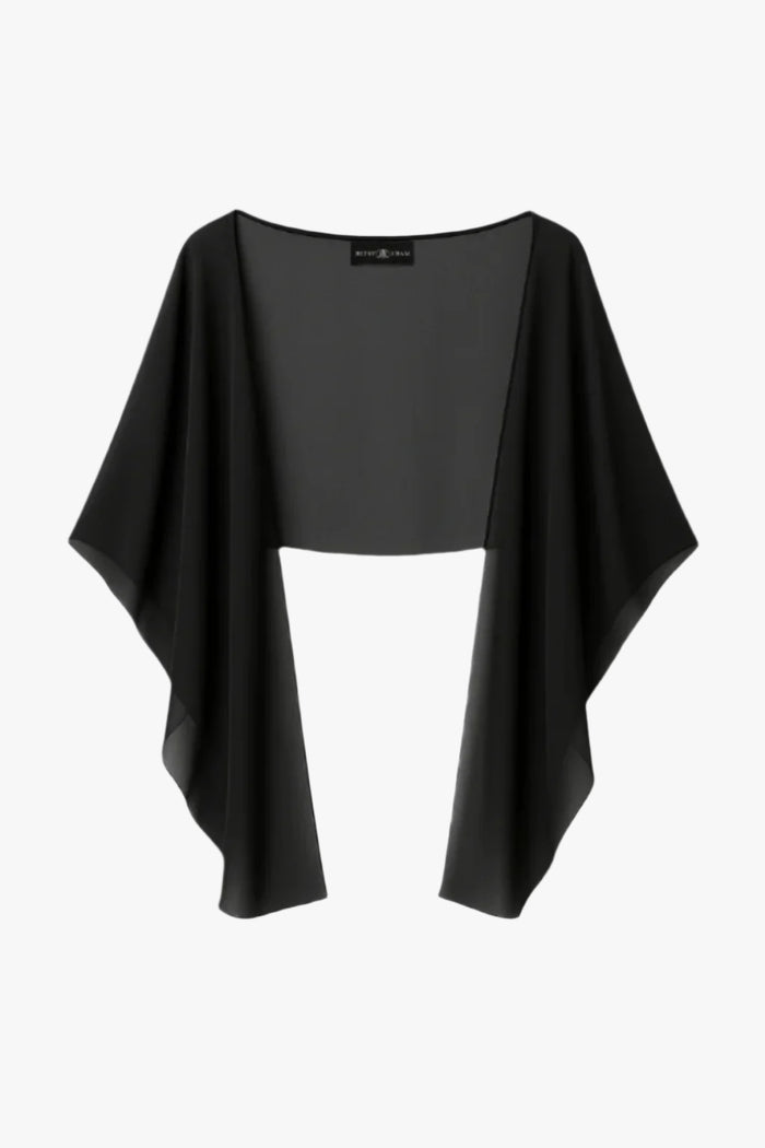 Black “Bernadette” Chiffon Shawl Wrap, product-only front view