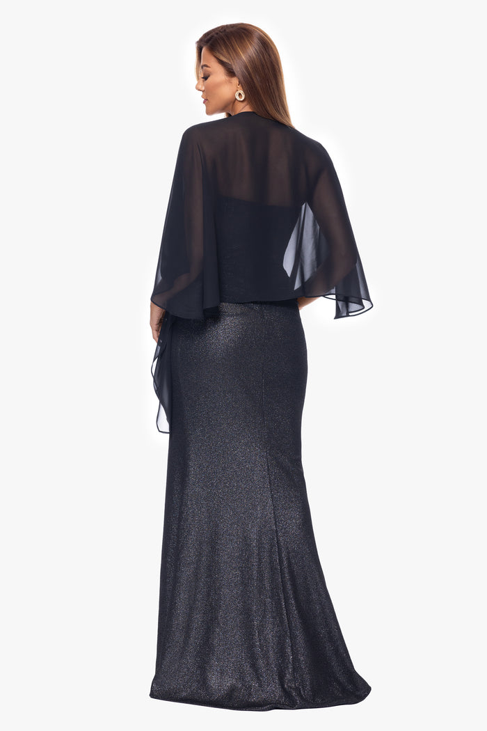 Black “Bernadette” Chiffon Shawl Wrap, back view